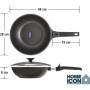 Home Icon Poêle Wok Induction en Aluminium avec Couvercle - Wok Antiadhésive avec Poignée Amovible Compatible avec Tous Les Feux