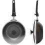 Home Icon Poêle Wok Induction en Aluminium avec Couvercle - Wok Antiadhésive avec Poignée Amovible Compatible avec Tous Les Feux