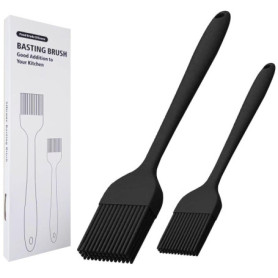 KitsKap Lot de 2 pinceaux à badigeonner en silicone pour huile, barbecue, grill, cuisson de sauce, passe au lave-vaisselle (Noir