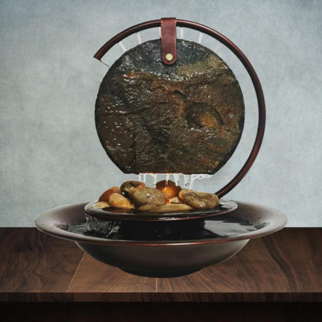 Weejian Intérieur Desktop Cascade Lune Fontaine, décoration apaisante Pluie Sons méditation Relaxation Fontaine, Ardoise Naturel