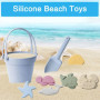 Golgner 8 pcs Ensemble de Jouets de Sable en Silicone, Ensemble de Jouets de Plage en Silicone, Jouet de bac à Sable avec Seau, 