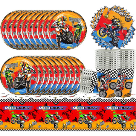 Lot de 61 ustensiles de fête Motorcycle pour anniversaire d'enfant,Accessoires de fête d'anniversaire,Accessoires de fête pour g
