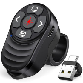Anneau de Doigt Telecommande Powerpoint Rechargeable Pointeur Presentation, USB/Type-C 2 en 1 PPT Zapette Powerpoint Wireless Pr