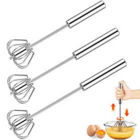 Udbrud Fouet Semi-Automatique, 3 Pcs Acier Inoxydable Fouet Fouet Cuisine Professionnel Batteur Rotatif gadgets de cuisine et de