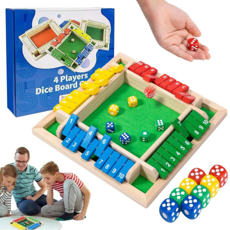 AHYDFSR Shut The Box Jeux en Bois, 8 dés 2-4 Joueurs, Jeu de Plateau en Bois, Jeu de Dés en Bois, Jeux de Mathématiques pour Enf
