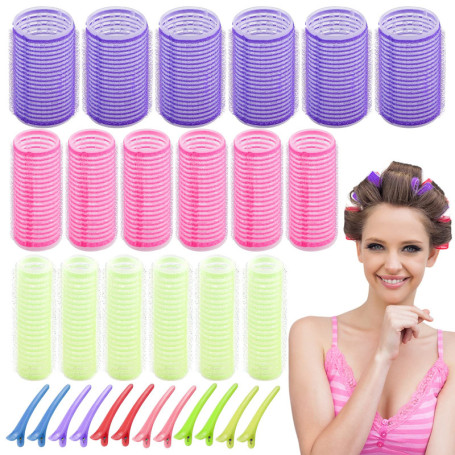 BLUESEABUY 30 Pcs Rouleaux de Cheveux 18 Rouleaux à Cheveux Auto-Agrippants Bigoudis Cheveux en 3 Tailles (16mm 25mm 35mm) et 12