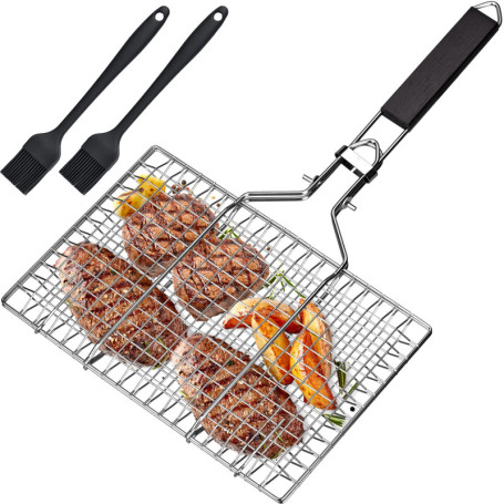 Panier à Rôtir à Poisson, Panier de Barbecue en Acier Inoxydable, Pliable, Portable, Accessoires Inoxydables Panier pour Barbecu