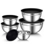 Bols à mélanger en Acier Inoxydable, Lot de 5 Saladiers avec couvercles hermétiques, 0.7L/ 1.1L/ 1.5L/ 2.7L/ 4.5L Empilables et 