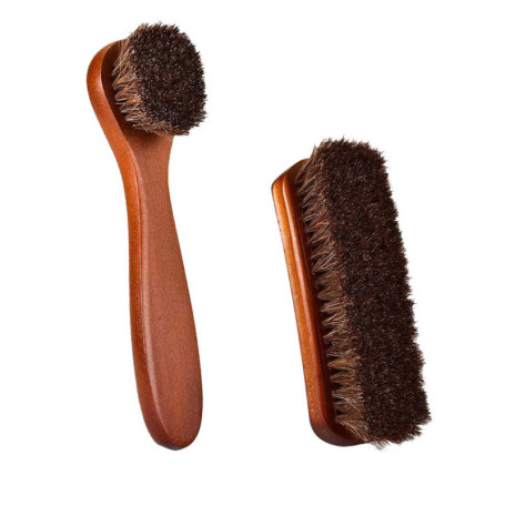 Brosse Chaussure,2 PCS Brosses à Chaussures en Poils Naturel en CRIN de Cheval + Petite Brosse à Cirage en CRIN de Cheval Haute 