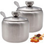 Yueser Sucrier en Acier Inoxydable, 2pcs Petit Bol à Sucre Pot à Épices avec Couvercle et Cuillère pour Maison et Cuisine Sel Su