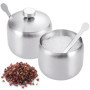 Yueser Sucrier en Acier Inoxydable, 2pcs Petit Bol à Sucre Pot à Épices avec Couvercle et Cuillère pour Maison et Cuisine Sel Su