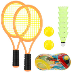 Raquette de Tennis pour Enfants, 2 en 1 Ensemble Raquette de Badminton avec 2 Balles de Tennis et 6 Badminton, Portable Jouets S
