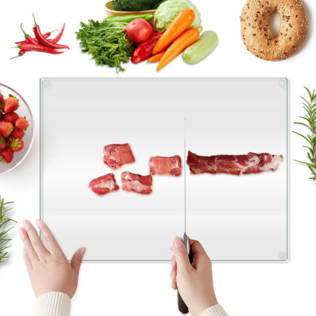 Bearrerp Trempe planche à découper en verre,40x30 cm Planche à découper transparent,avec pieds en caoutchouc ésistante aux rayur