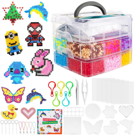 10000 Perles à Repasser, Kit de Perles à Repasser 20 Couleurs avec Guide d'Utilisation Plateau de Perles Thermocollantes et Poch