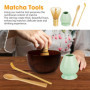 LWMTT 4 Pièces Fouet Matcha Kit, Matcha Kit, Fouet Matcha Bambou 80 Dents, Cuillère Traditionnelle, Support Fouet pour Matcha, K