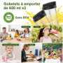 Rawhui Mixeur Électrique 800W pour Smoothies, Mini Blender avec 2 Bouteilles Portables de 600 ml, Sans BPA, 6 Lames en Acier Ino