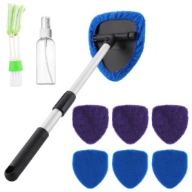 Zosenyer Kit Nettoyage Voiture, Lave Vitre avec Brosse Télescopique et 6 Pads Microfibre, Nettoyage Pare Brise Intérieur, 180° R