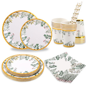 CEILIWEN Lot de 125 assiettes en carton vert sauge pour 25 invités, assiettes plates de 22,9 cm, assiettes à dessert de 17,8 cm,