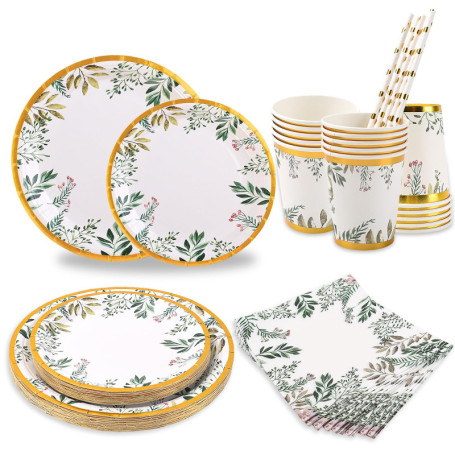 CEILIWEN Lot de 125 assiettes en carton vert sauge pour 25 invités, assiettes plates de 22,9 cm, assiettes à dessert de 17,8 cm,