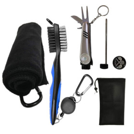 Kingrun Accessoires de Golf, Kit Nettoyage de Golf, Serviette de Golf, Brosse de Golf, Golf Divot Pliable avec Marqueur de Balle