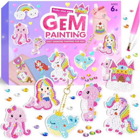 KAOHONG Cadeau Fille 5 6 7 8 9 10 11 12 Ans DIY 5D Diamant Peinture Porte-clés Ornements Pendentif Gem Art Porte-clés pour Enfan