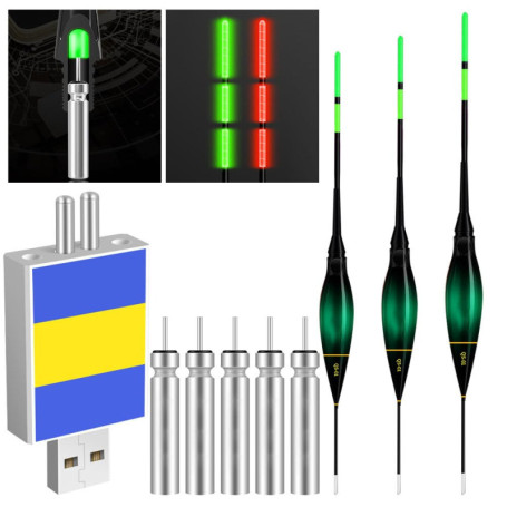 NAVESO Lot de 3 Flotteurs Peche LED, 1.2g/1.8g/2.2g Flotteurs de Pêche Set, Intelligents Nuit Flotteurs de Pêche Lumineux LED Li