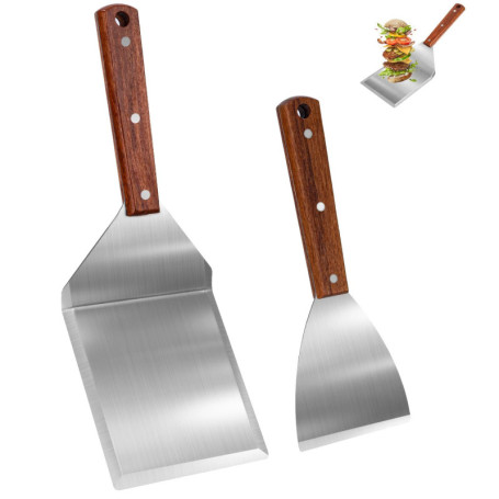 Kureny Set de spatules à Barbecue en Acier Inoxydable,spatule plancha,avec Un Grand Retourneur de Grillades et Un Écraseur à Bur