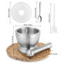 304 Mortier Pilon Cuisine avec Pinceau, Cuillère et Couvercle en Silicone, Moulin à épices de Qualité Supérieure, Broyeur et bol