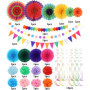 LEAZZLE 33 Pièces Set Decoration Fete Colorée , Decoration Anniversaire Avec des Eventail en Papier Suspendu, Pompon, Banderole 