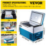 VEVOR Glacière Portable Électrique 12/24V Réfrigérateur Portable Automobile, Mini Frigo de Voiture Électrique avec Batterie de V