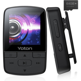 YOTON Bluetooth 5.2 MP3, Lecteur de Musique Portable de Sport 64 Go, avec Clip, Son HiFi de Haute Qualité, Volume Indépendant, R