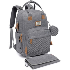 RUVALINO Sac à Dos à Langer, Sac à Langer bébé avec Matelas à Langer Portable, Porte-Sucette et Sangles de Poussette, Sac de Voy