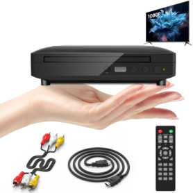Mini lecteur DVD portable pour téléviseur, lecteur DVD HDMI avec câble HDMI/RCA inclus, lecteur DVD HD 1080p pour TV, toutes les