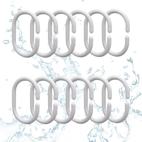 PARENCE.- Lot de 30 Anneaux de Rideau de Douche - Crochet de Rideau en Forme de C - Plastique de Qualité, Blanc - 30 Pièces