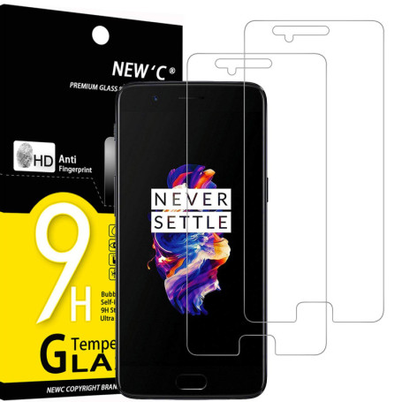 NEW'C Lot de 2, Verre Trempé pour OnePlus 5, Film Protection écran sans Bulles d'air Ultra Résistant (0,33mm HD Ultra Transparen