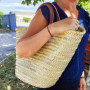 Panier de plage artisanal en feuilles de palmier naturel, cabas polyvalent tressé à la main avec poignées en cuir authentique, s