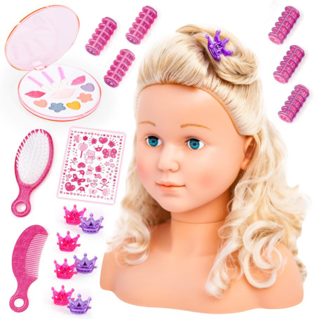 Bayer Design 90005AB Tête à Coiffer et Maquiller Super Model avec Accessoires, tête coiffante Enfant, Cheveux blonds