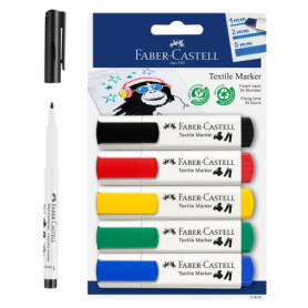 FABER-CASTELL 205066 - Set de marqueurs pour textiles pour tissus clairs, crayons pour tissus en 5 couleurs standard et crayon p