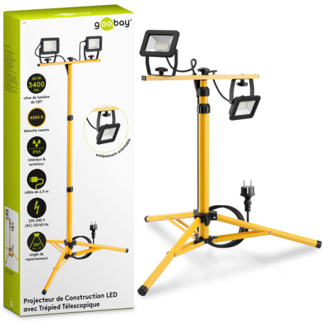 goobay 57845 Projecteur extérieur Double LED sur Pied télescopique, Métal, 40 W, Jaune