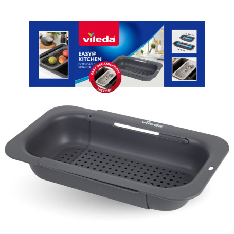 Vileda Passoire pour évier extensible (34 à 48 cm), pratique, réglable pour les éviers de différentes tailles, en polypropylène 