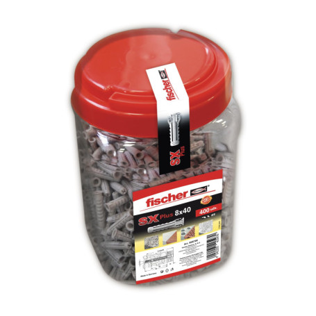 fischer 568706 - Chevilles murales pour béton SX Plus 8 x 40, pour fixer des lampes, tableaux, climatiseurs (Box 400 unités)