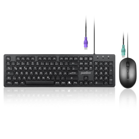 Perixx PERIDUO-117P Ensemble Clavier et Souris PS2 Filaire Standard - Disposition Allemande QWERTZ - Ensemble de Souris Optique 