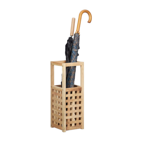 Relaxdays 10020655 Porte-parapluies en bois support en bois de noyer carré HxlxP: 50 x 18 x 18 cm, nature