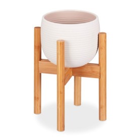Relaxdays support pour fleurs en bambou, réglage individuel, pour pots jusqu’à 32 cm, présentoir, H: 35,5 cm, naturel, 1 élément