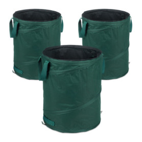 Relaxdays Sacs à déchets de Jardin autoportants, Lot de 3, 90 L, 3 poignées, Poubelle, résistant aux UV, étanche, Vert