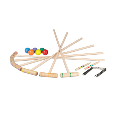 Relaxdays Jeu de Croquet en Bois, 6 Joueurs, Enfants et Adultes, Set Complet avec Sac, maillets, Plusieurs Couleurs
