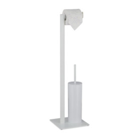 Relaxdays Serviteur WC Non Fixe, avec Porte-Rouleau, Brosse et Son Support, Acier, H x L x P : 72 x 20 x 20 cm, Blanc