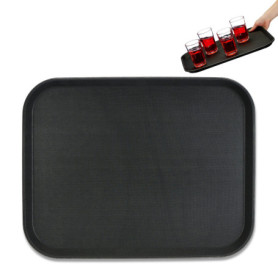 Relaxdays Plateau de Service, Lot de 2, Surface antidérapante, Forme rectangulaire, Restaurant, LxP: 46 x 35 cm, Noir