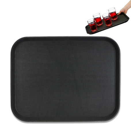 Relaxdays Plateau de Service, Lot de 2, Surface antidérapante, Forme rectangulaire, Restaurant, LxP: 46 x 35 cm, Noir