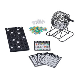 Relaxdays Bingo, boulier, 75 Boules, 18 grilles, 150 jetons, Plateau de Jeu, pour Petits et Grands, Multicolore